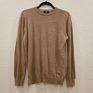 H&M Mens Merino Wool Blend Crew Neck Sweater Tan Brown Small Minimalist Neutral